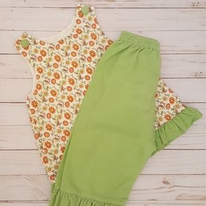Girls 3T Fall Flowers Outfit with Ruffle Pants 🍊